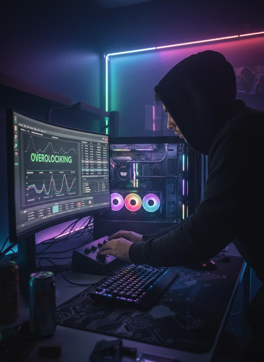 Enthusiast tuning a desktop tower before launching a FurMark stability run