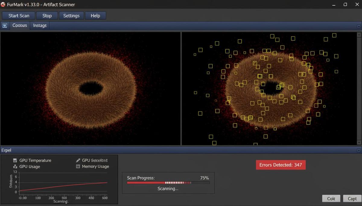 Close-up of FurMark fur tessellation stress shader output on a modern GPU