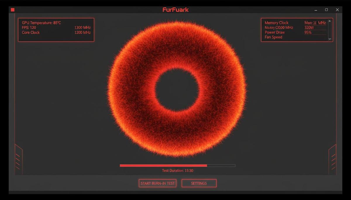 Screenshot of FurMark running the classic fur donut render at full screen